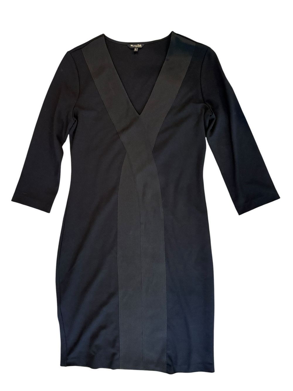 Massimo Dutti Minimalist Black Sheath Dress Size M V-Neck Quiet Luxury Midi